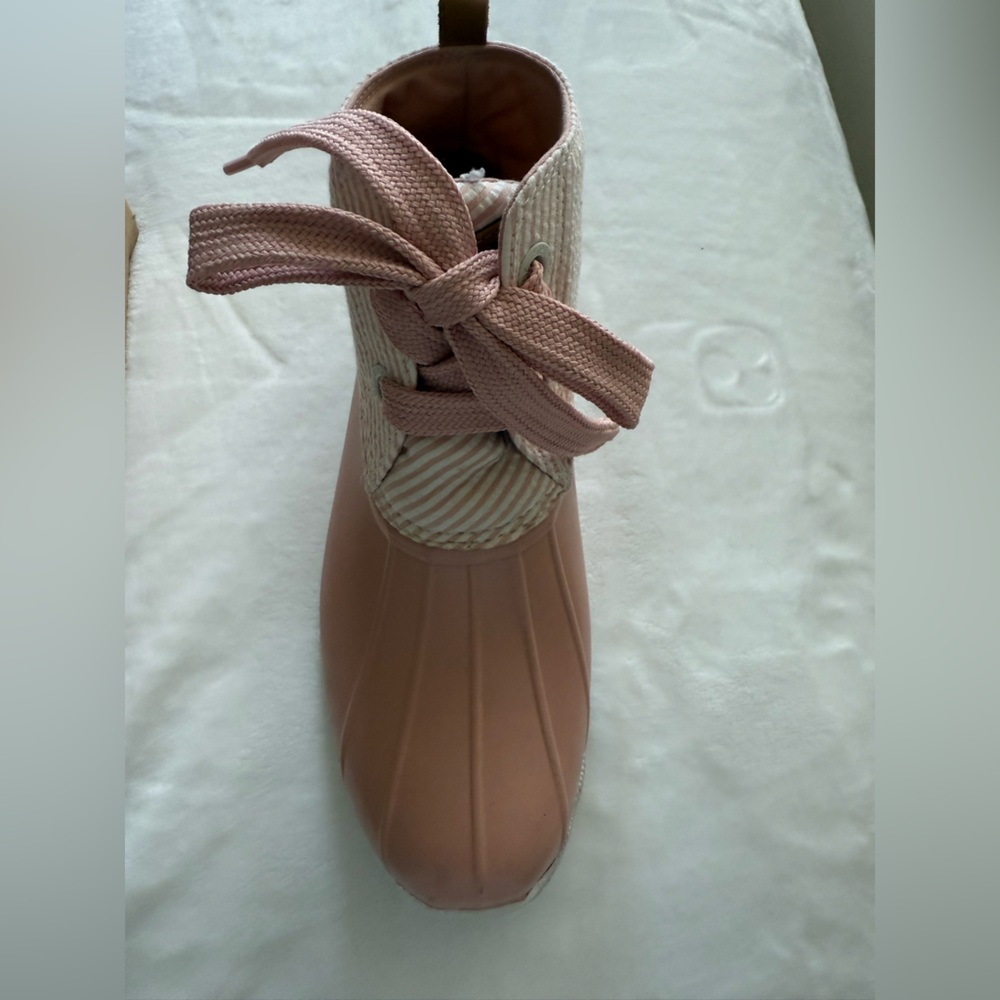 Sperry Pink and Cream Winter Rain Boots
